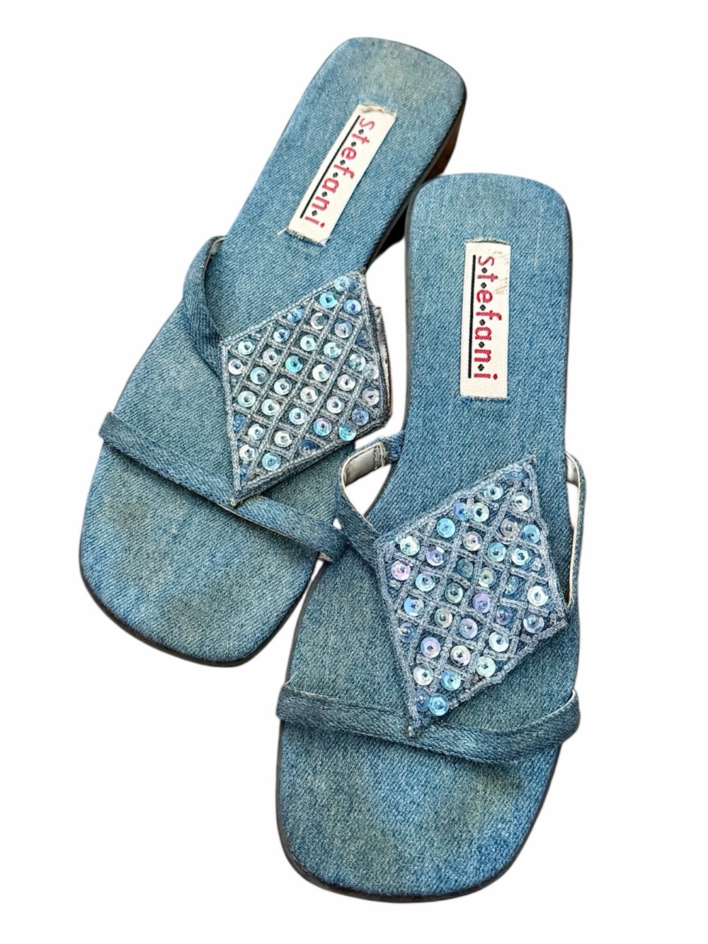 Stefani Vintage Y2K Denim Diamond Sequin Strappy sandals 9